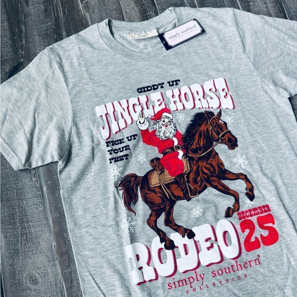 Simply Southern Jingle Horse Rodeo Christmas Holiday T-Shirt Top S